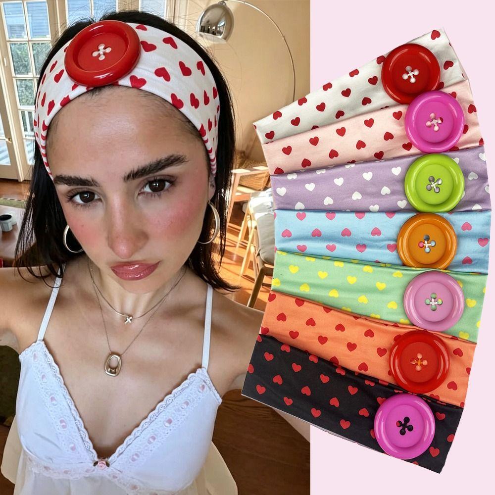 Colorful Button Hairband Large Button Retro Headband High Quality Elastic Hairband