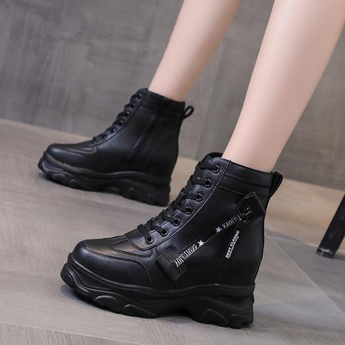 Fashion New Winter Ankle Boots for Women Motorcycle Boots Chunky Heels Casual Round Toe Leather Sneakers High Platform Boots Shoe Female