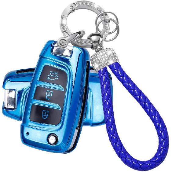 Key Fob Cover Case Compatible with Hyundai Venue Accent Kona SE Santa Fe Palisade Key Shell Protector with Bling Keychain 3 Button B Red