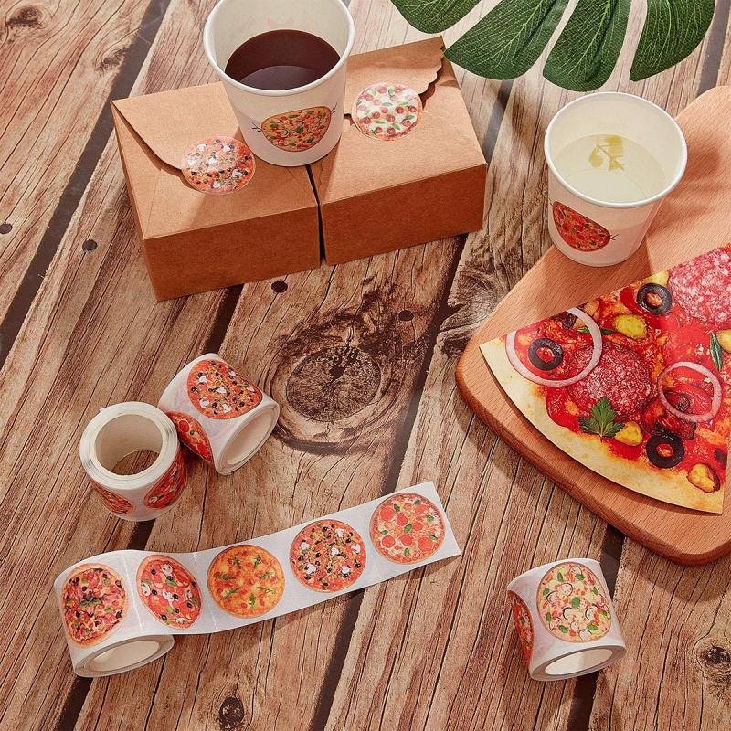 500pcs Pizza Stickers for Baking Cake Decor, DIY Food Dessert Adhesive Labels, Gift Wrapping Sealing Stickers for Envelope Bags