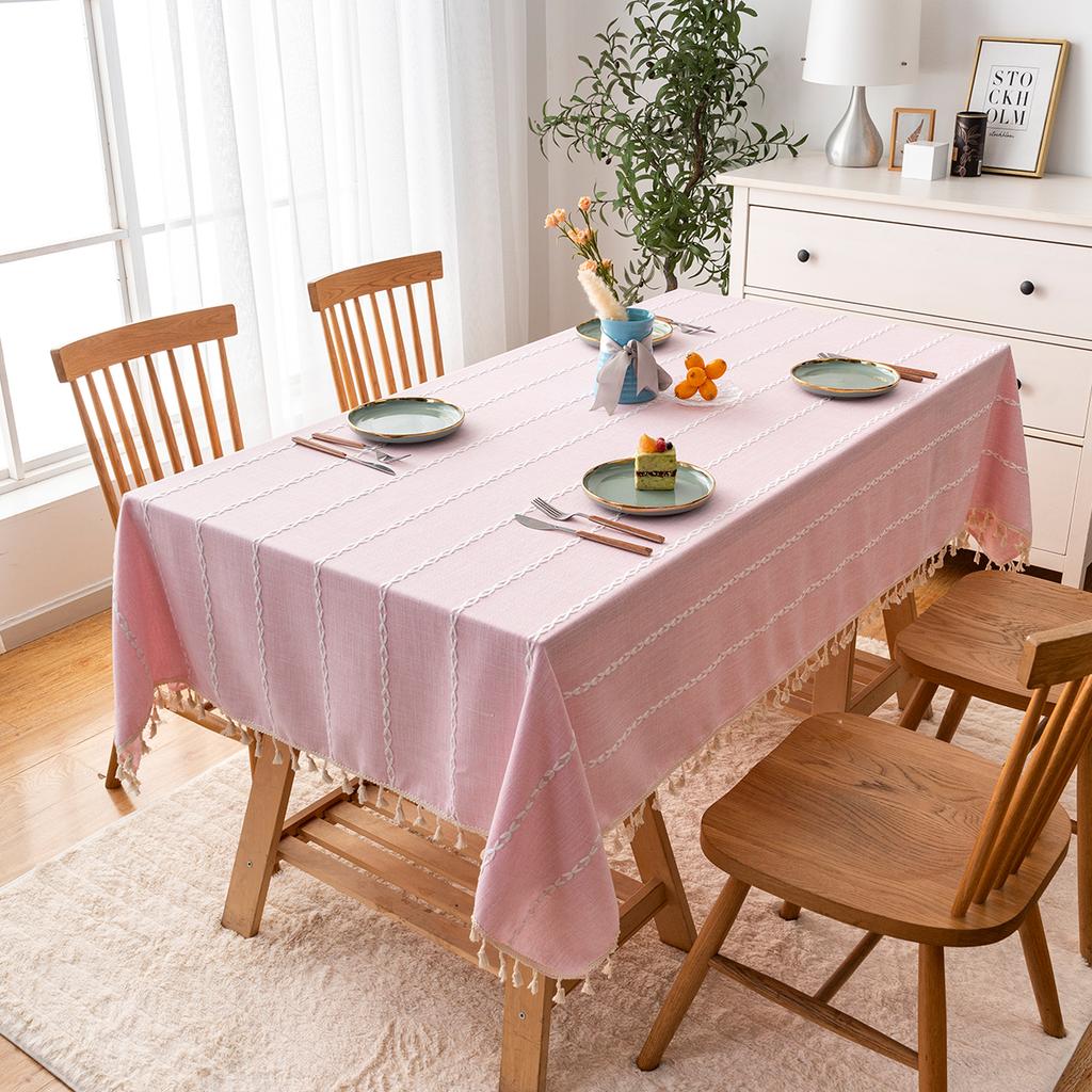 Knitterfest Waschbar Esszimmer Baumwolle Leinen Rechteckige Tischdecken mit Quasten