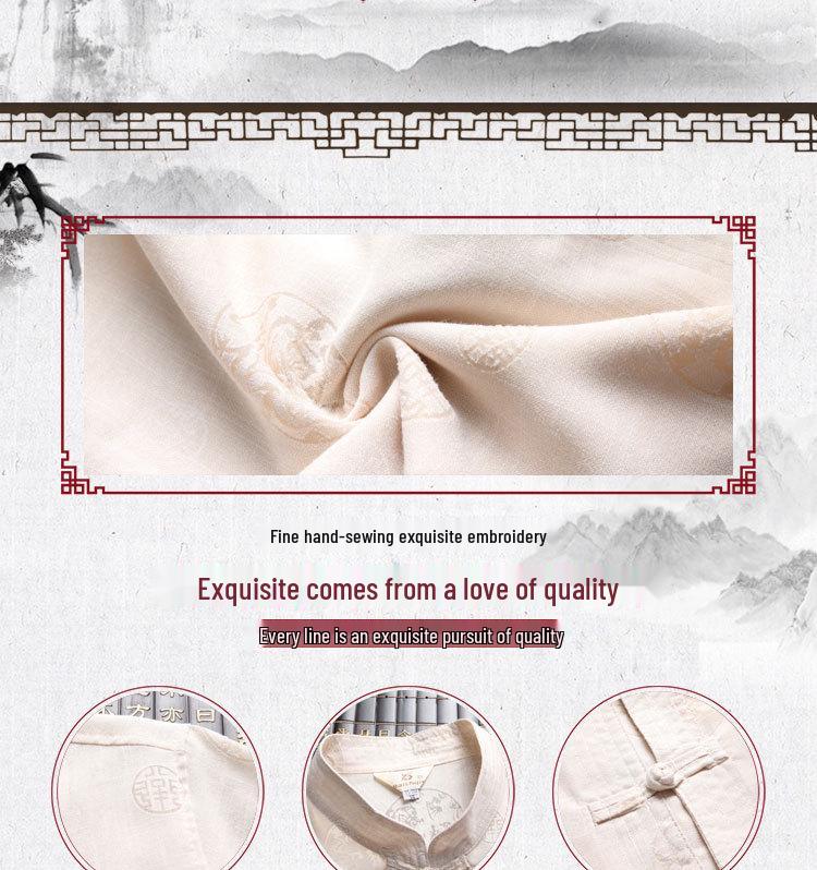 Men's Chinese-Style Summer Tang Suit: Short-Sleeve Linen Hanfu Robe for Middle-Aged and Elderly