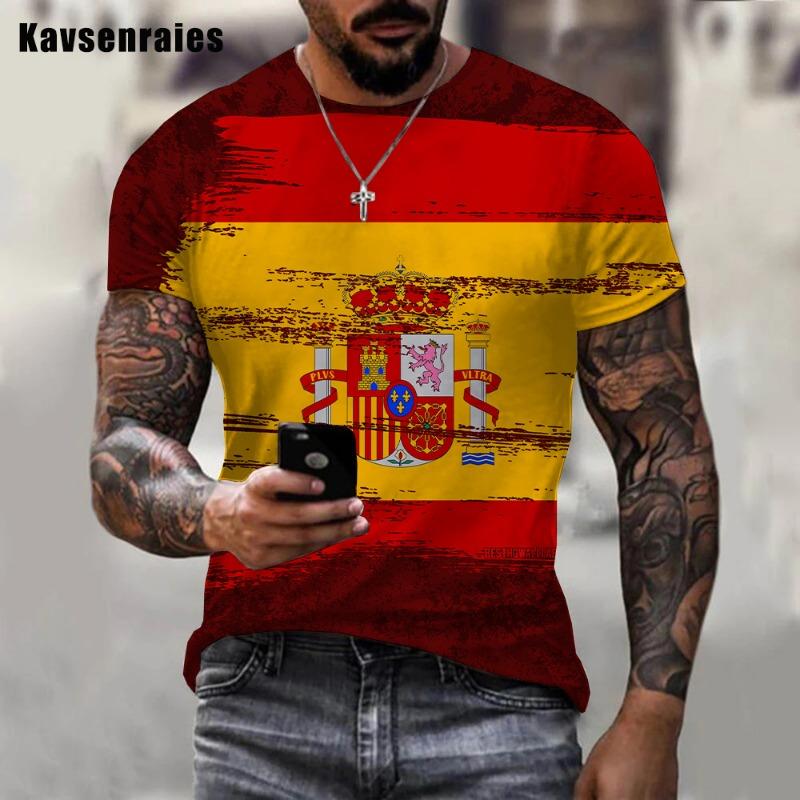 Men's 3D Printed T-shirt with Spanish Flag Pattern