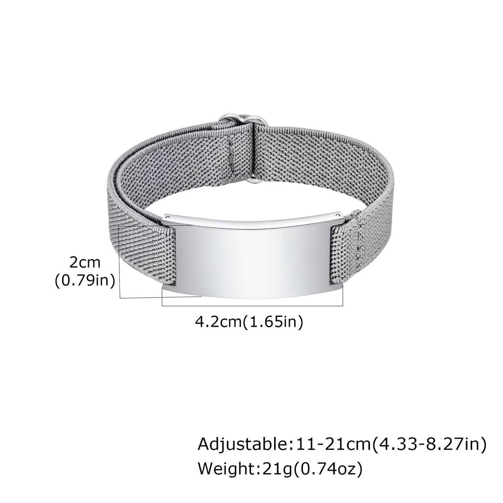 Vnox Free Engraved Curved Plate Bracelets Elastic Wristband for Men Women, Stainless Steel Adjustable Band, Personalized Jewelry