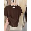 Shoulder Pure Cotton Polished Short-sleeved T-shirt Women's Summer New European Goods, Foreign Style Versatile Solid Color Top Bottoming Shirt