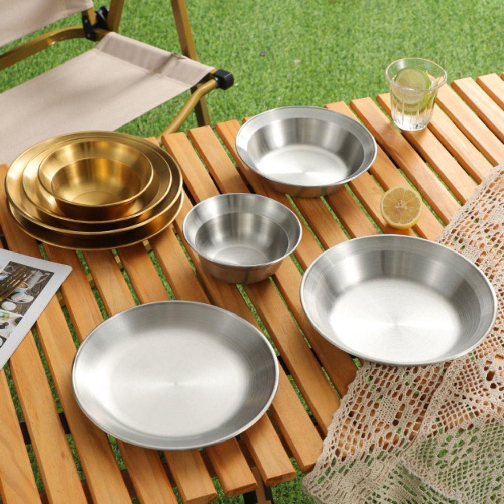 4PCS/SET Straw Hat Design Camping Tableware Set Korean Style Food Serving Tray  Easy To Clean