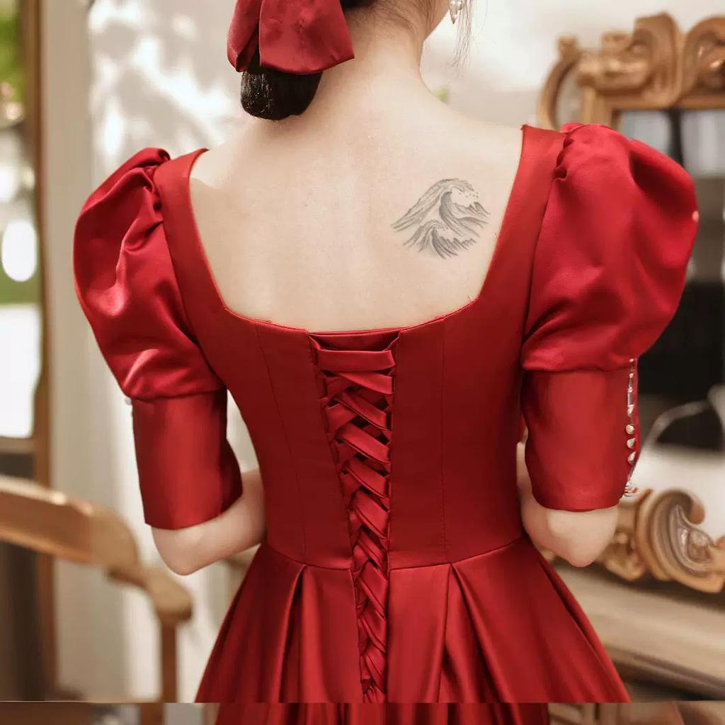 Satin Toast Dress Bride Summer Satin Wedding Dress Women Can Usually Wear Engagement Banquet Back Door Skinny Long