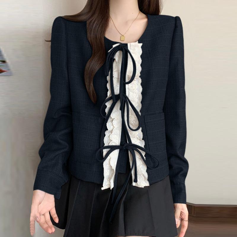 

VONDA Женские летние кружевные рубашки с круглым вырезом и длинным рукавом XL