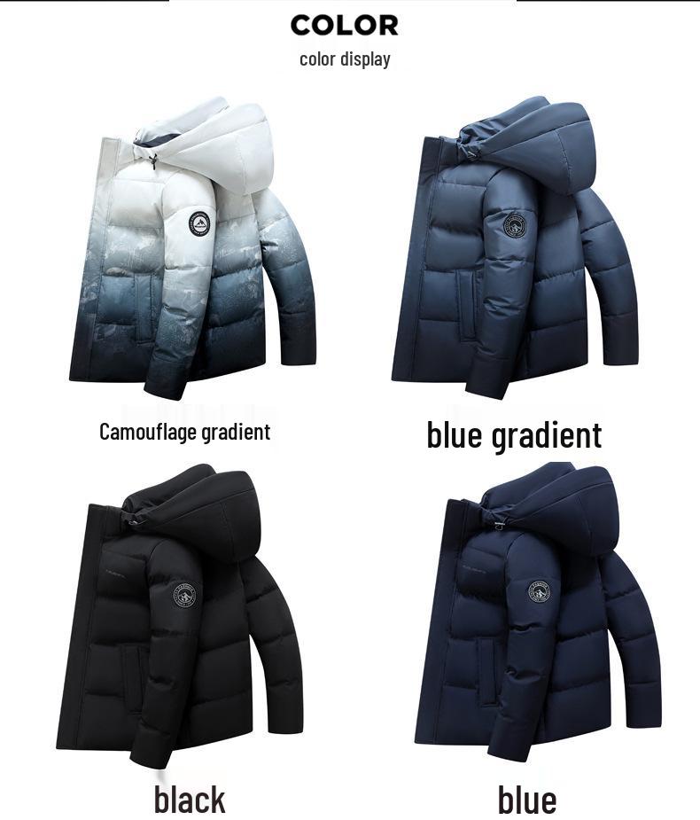 Herren Übergangs Winter Weiß Enten Daunenjacke - Dick, Warm, Trendy Kapuzen Student Mantel