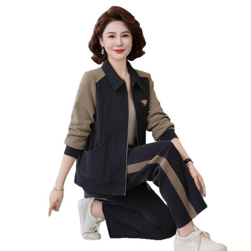 Spring New Loose Casual Two-Piece Sportswear Set for Middle-Aged and Elderly Women