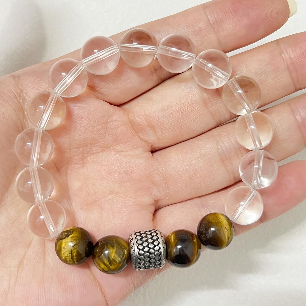Crystal Beaded Bracelet for Women Natural Tiger Eye Stone 10mm Round Beads Bangle DIY Beading Jewelry Gifts
