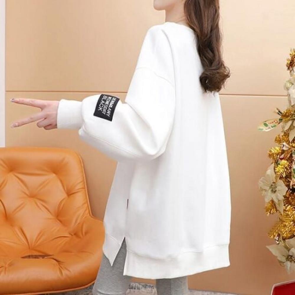 Navava Women Loose Fit Round Neck Long Sleeve Sweatshirt Rabbit Detail Nt2242