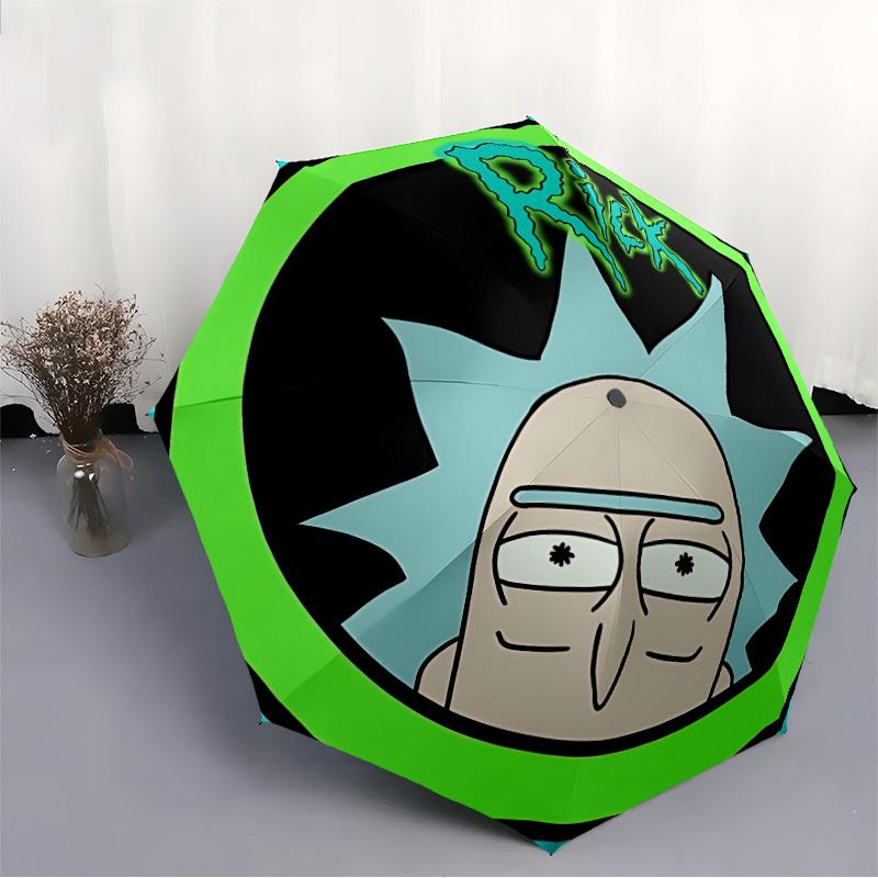 Rick Sanchez Automatic Folding Cute Windproof Umbrella with Sturdy Iron Frame, Portable Compact Travel Umbrella All-Season Use Parties 0807061