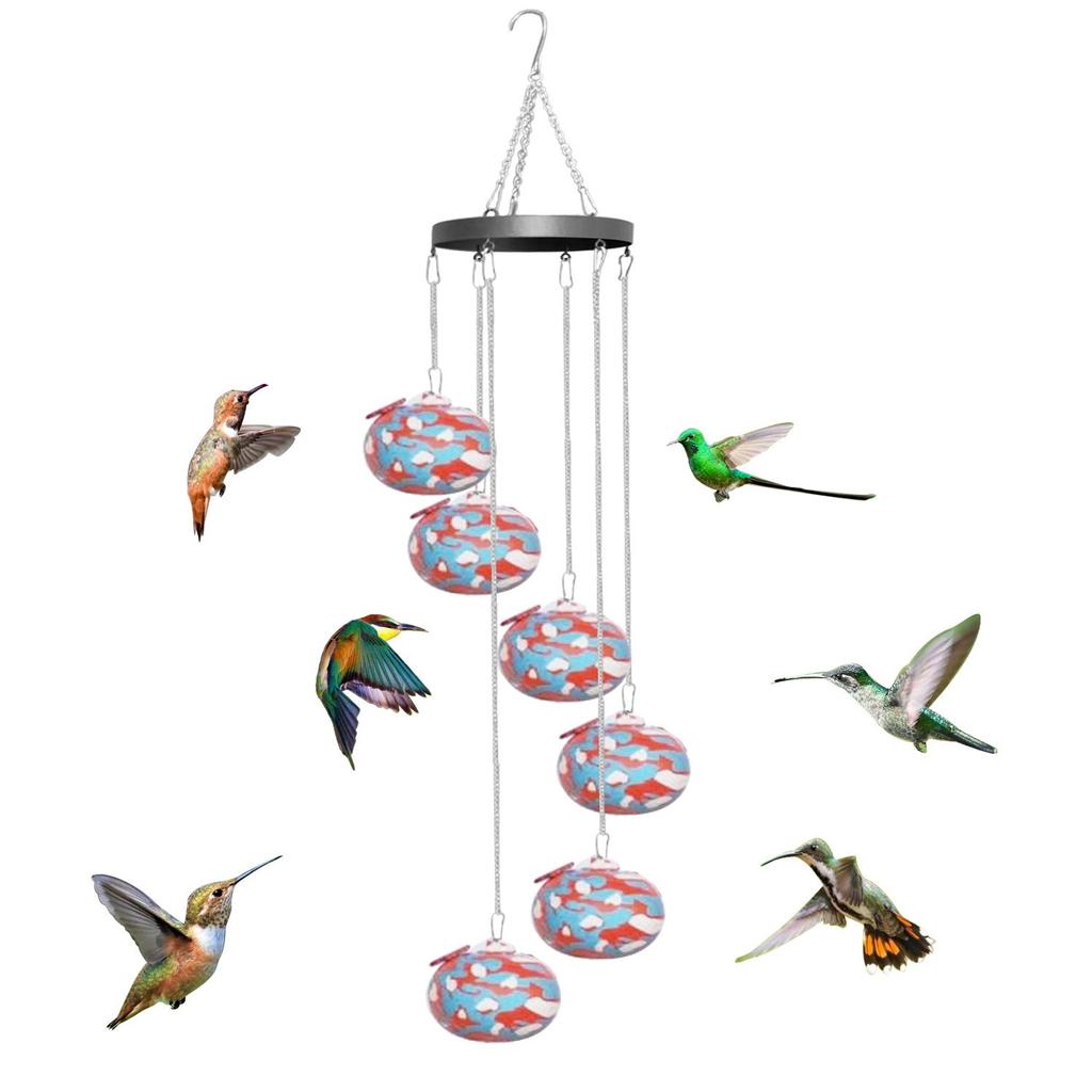 Charming Wind Chimes Hummingbird Feeders, Window Bird Feeders, Hanging Hummingbird Feeders with Flower-shaped Feeding Ports for Outdoors