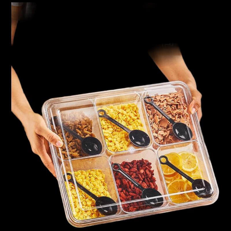 6-Compartment Ingredient Storage Box with Lid & Spoon