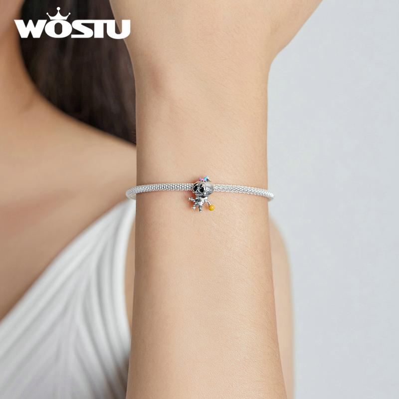 WOSTU Halloween Cute Trick Skull 925 Sterling Silver Charm Beads Fit Bracelet Bangle Fine Jewelry