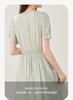 French Style V-Neck Bubble Sleeve Waist-Cinching Long Dress for Women
