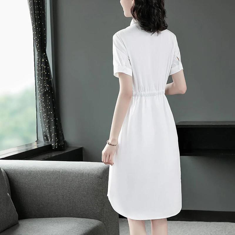 Polo Collar Printed Dress Elegant Temperament Shirt Dresses Comfortable OL Loose Dress with Lapel Neck