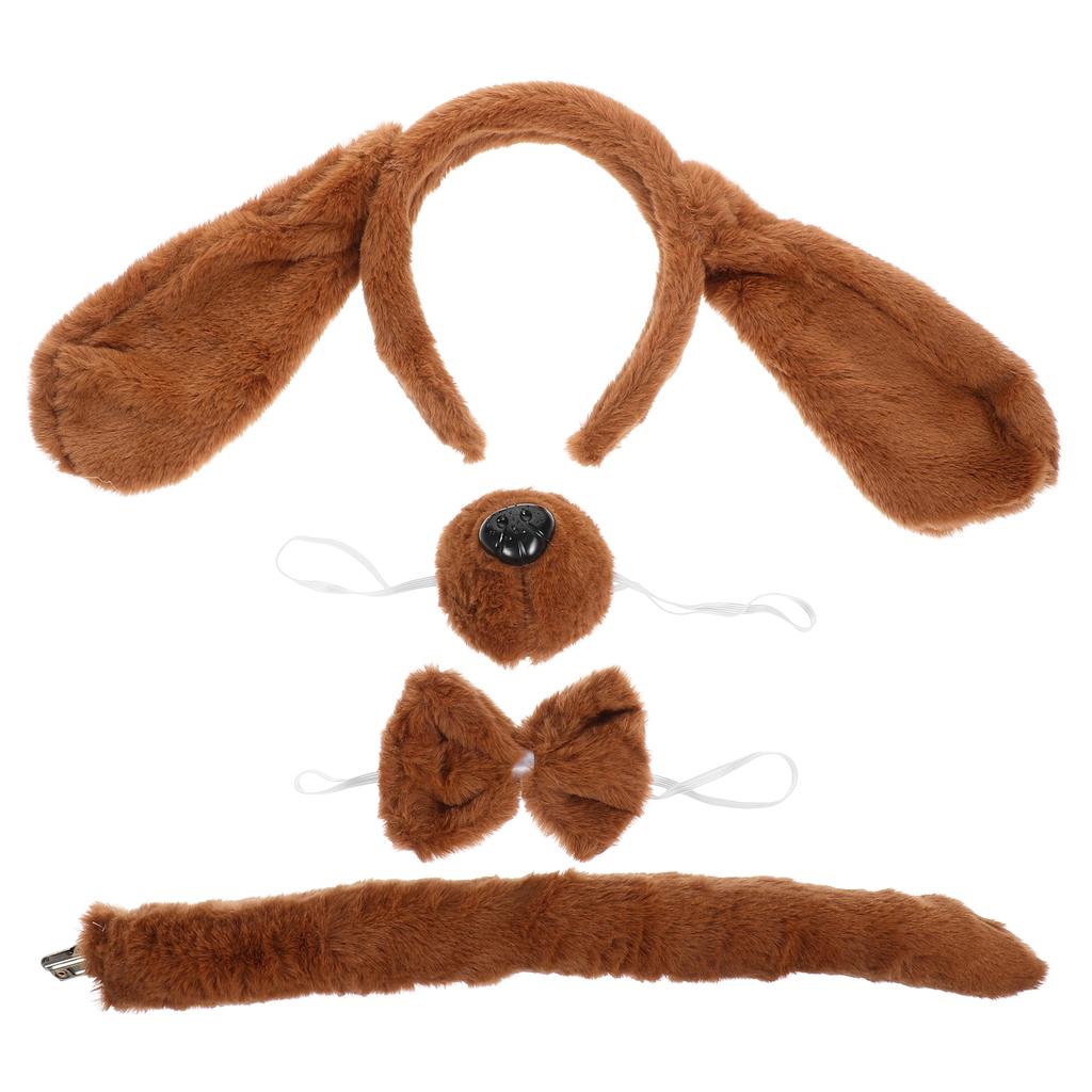 1 Set Pet Dog Costume Kit Party Hairband Bowtie Fake Nose Tail Prop Costume Props Animal Headdress Puppy Clothing Accessories