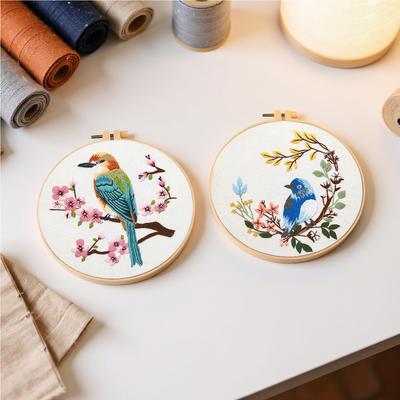 3 Pack Animal DIY Embroidery Starter Kit with Embroidery Hoop Stitches Kit 30x30cm for Beginners Adults Hand Craft Lover Gift
