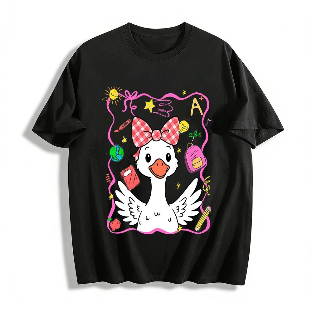 Cute School Duck Print Kids Top Adorable Animal Pattern Campus Style Tee Pure cotton T-shirt XXS