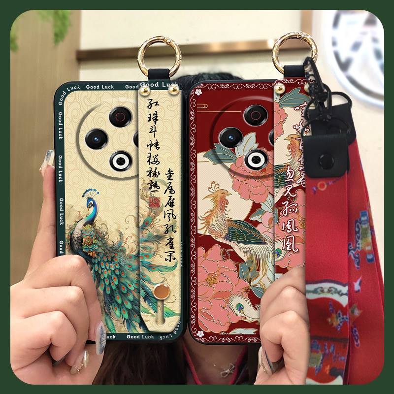 Lanyard Chinese style Phone Case For Tecno Spark30 4G/KL6 Elderly lady For Mom Dirt-resistant Fashion Kickstand Silicone