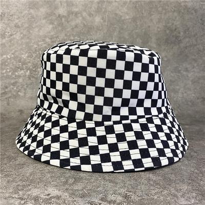 Schachbrettmuster Hut kariert Sonnenschutz Eimerhut trendige Marke Damen Hip Hop Street Schwarz und Weiß faltbarer Sonnenhut