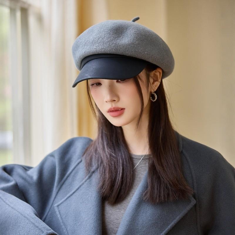 Beret Women's Autumn and Winter Cap Wool Octagonal Hat  Female Equestrian Hat Wool Hat
