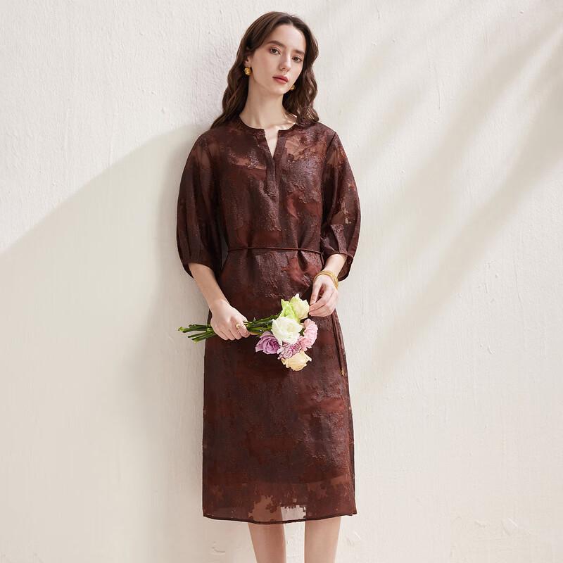 Zhaojun New Chinese Style Cut-out Silk Gauze Half-Sleeve Midi Dress