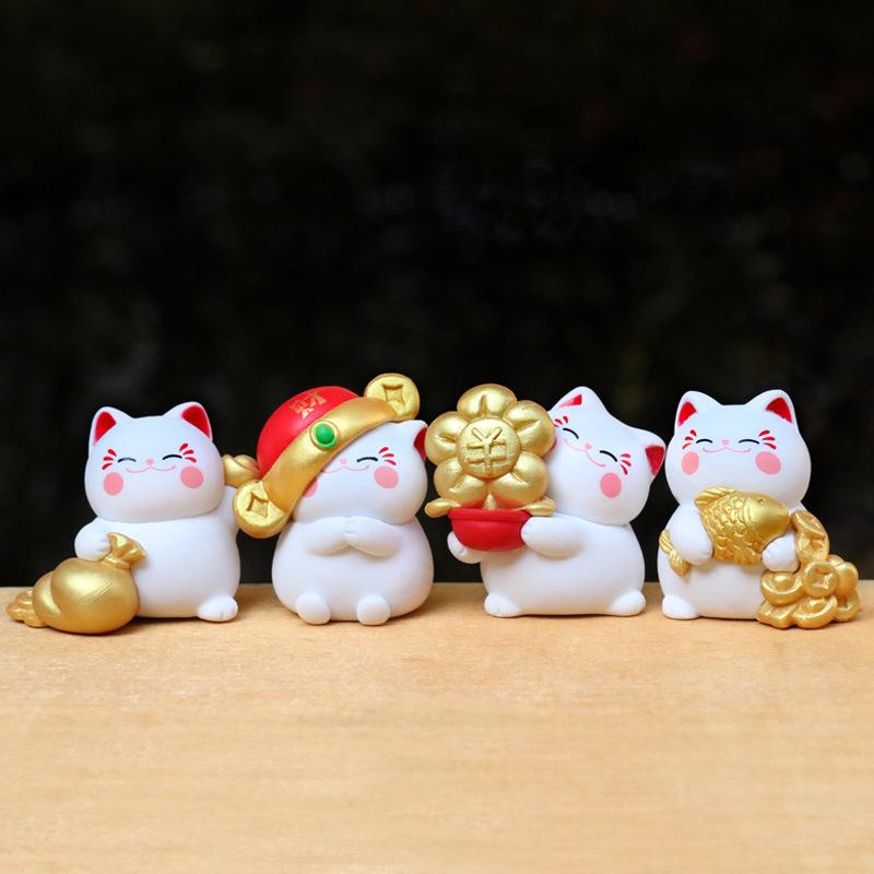 

Lucky Cat Figurine - Mini Fortune Decoration for Desktop or Car
