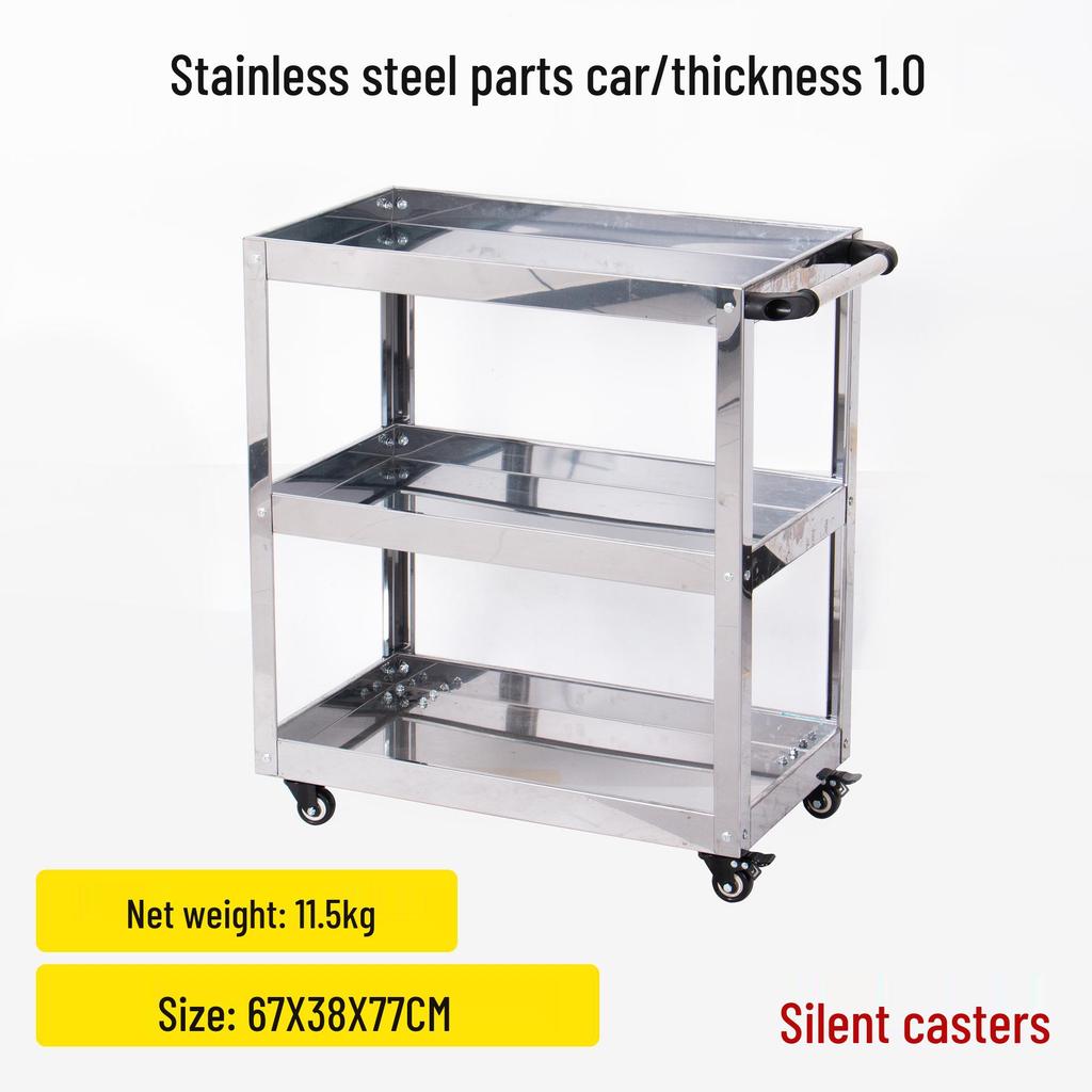 Three-Layer Movable Workshop Trolley for Auto Repair Tools and Parts Storage