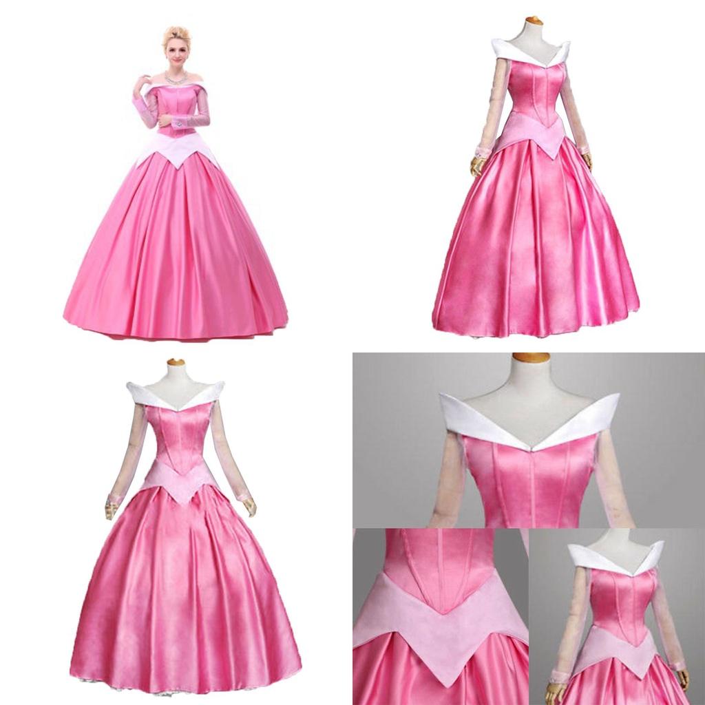 Bezauberndes rosa Dornröschen Aurora Ballkleid Kostüm für Damen mit Puffärmeln