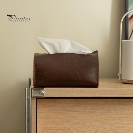 Desktop Tissue Dispenser PU Leather Box, Foldable Retro Style Holder, Office Desk Storage Bag Decorative Organizer, for Home Car Decor Space