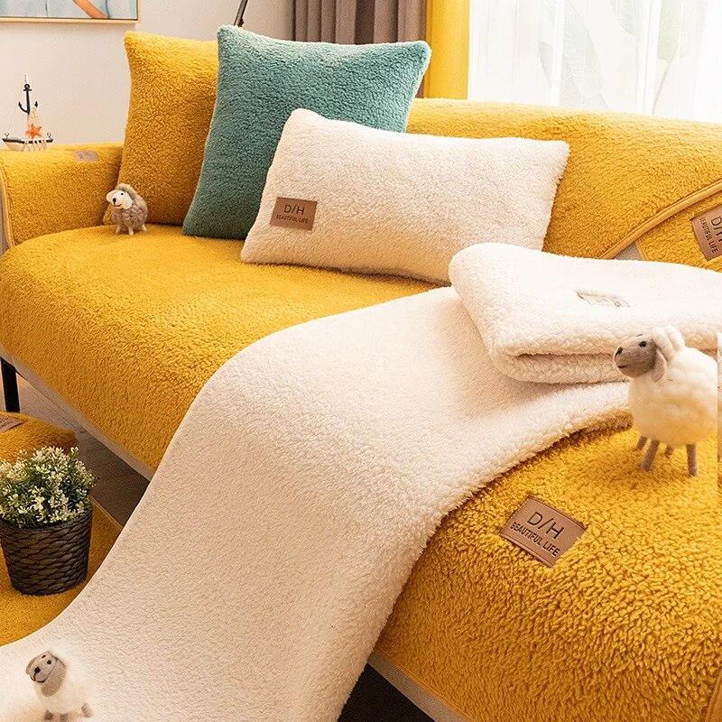 Winter Lamb Velvet Sofa Cushion Plush Cushion Four Seasons Universal Non-slip All-inclusive Living Room Sofa Set Home Decoration