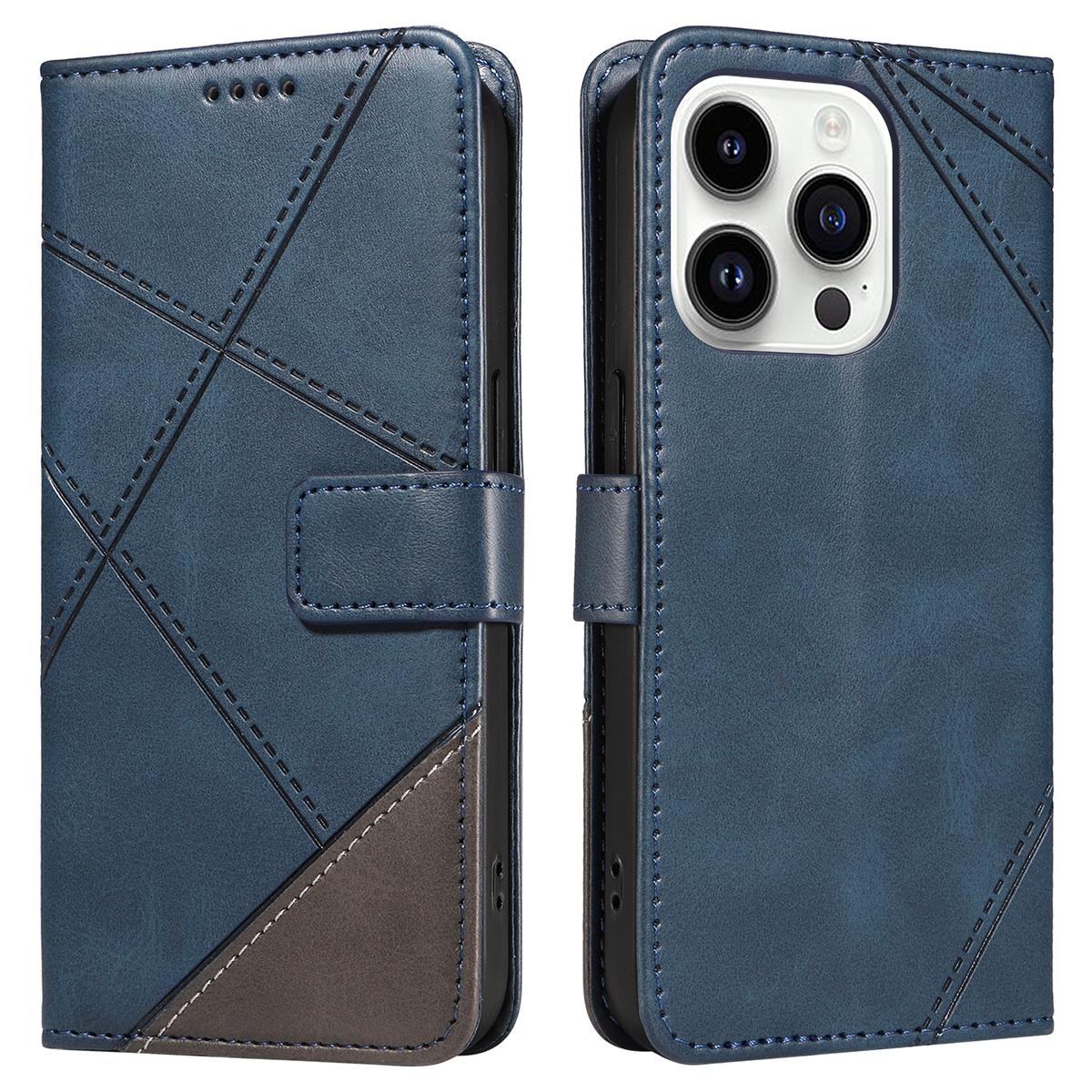 

For iPhone 14 Pro Case PU Leather Geometric Lines Wallet Phone Cover Bookstyle Folding Stand C