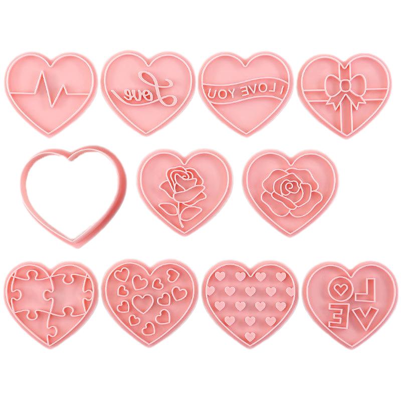 10 Stück Valentinstag 3D Ausstecher, Herzförmige Keksstempel DIY Pressformen Für Love You Blume Herz Ausstecher