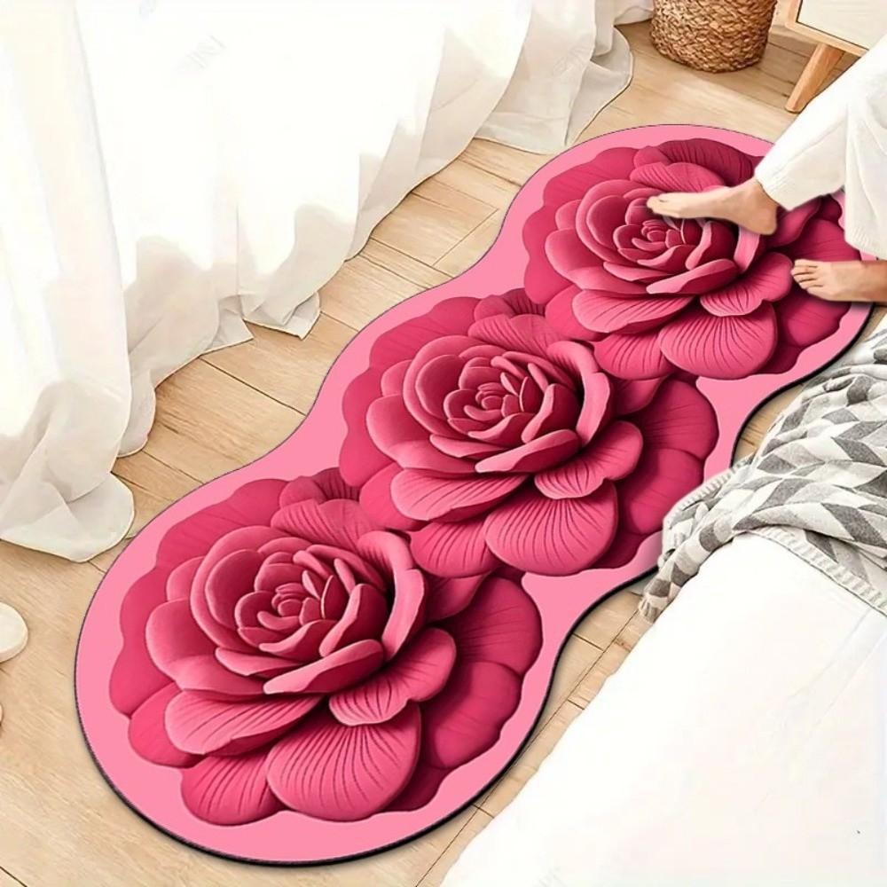 Non-slip Rose Floor Mat 3D Flower Carpet Creative Bedside Carpet  for Bedroom Living Room