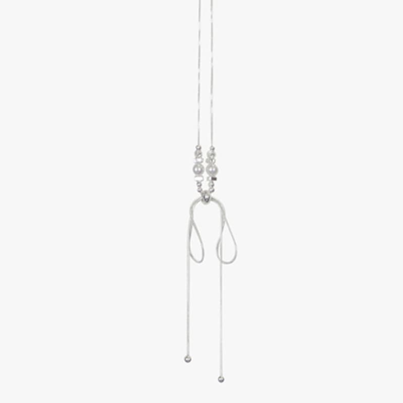 PINK PINEAPPLE RIBBON DEW NECKLACE_SILVER