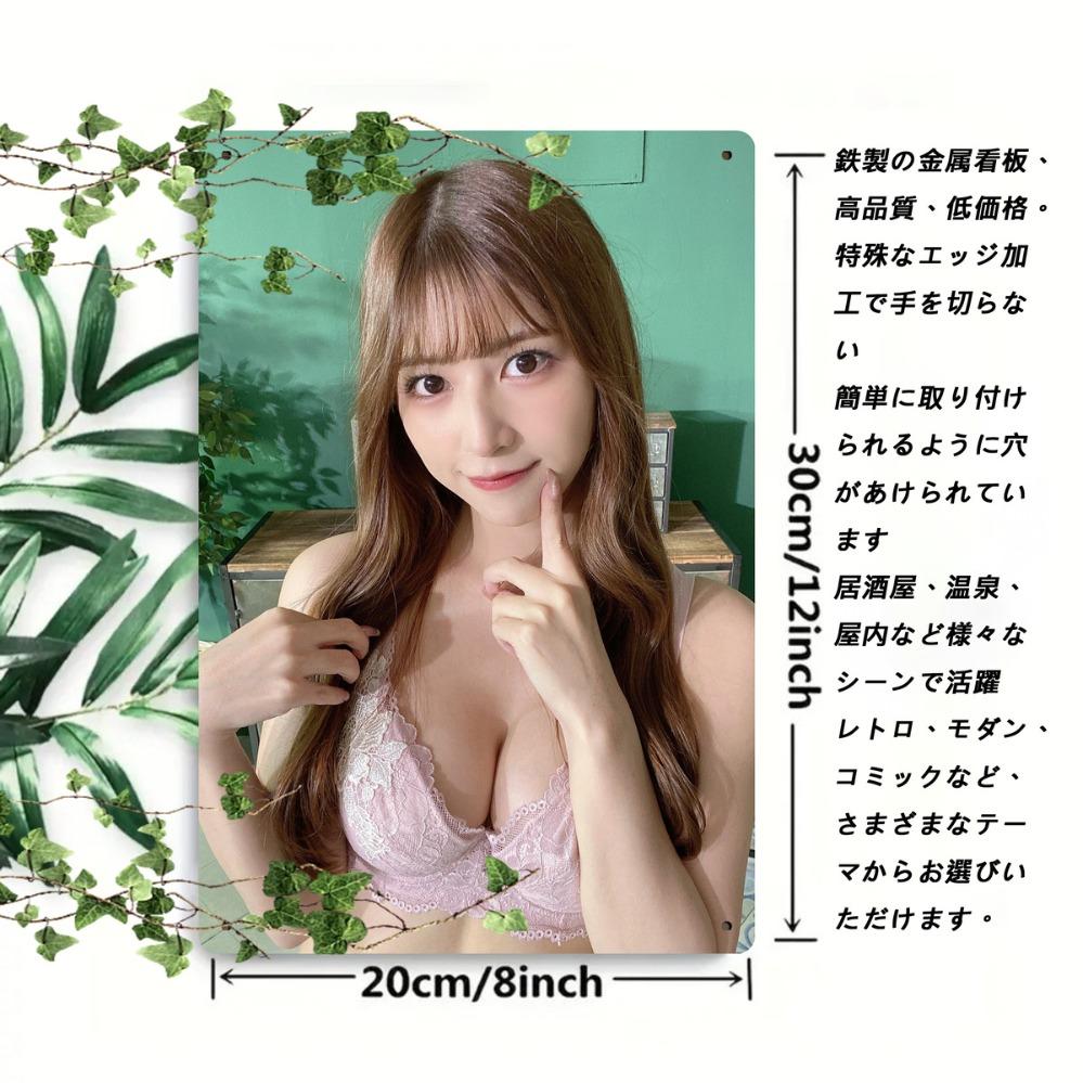 Hisun Tin Sign HD Metal Tin Sign Cute Japanese Girl In Pink Lace Lingerie Indoor Portrait Wall Art Decor