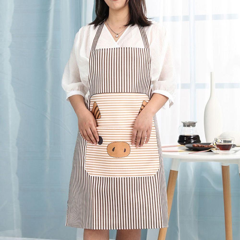 Stripe Pig Pattern Apron Oil-proof Cartoon Apron Cute   Kitchen
