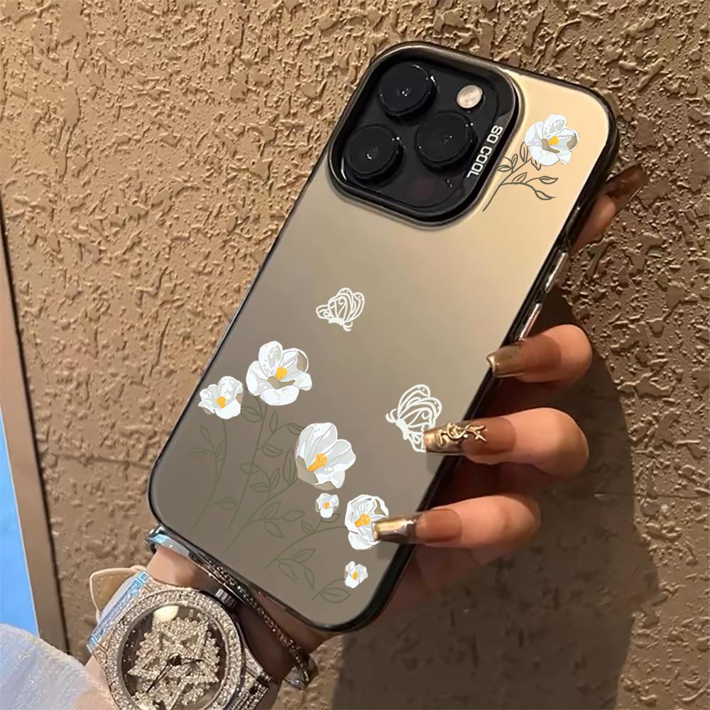Floral IMD Phone Case For Xiaomi Redmi 15C Note 14 13 12 11 10 Pro 14C 13C 5G Shockproof Slim Protective Silver Camera Cover