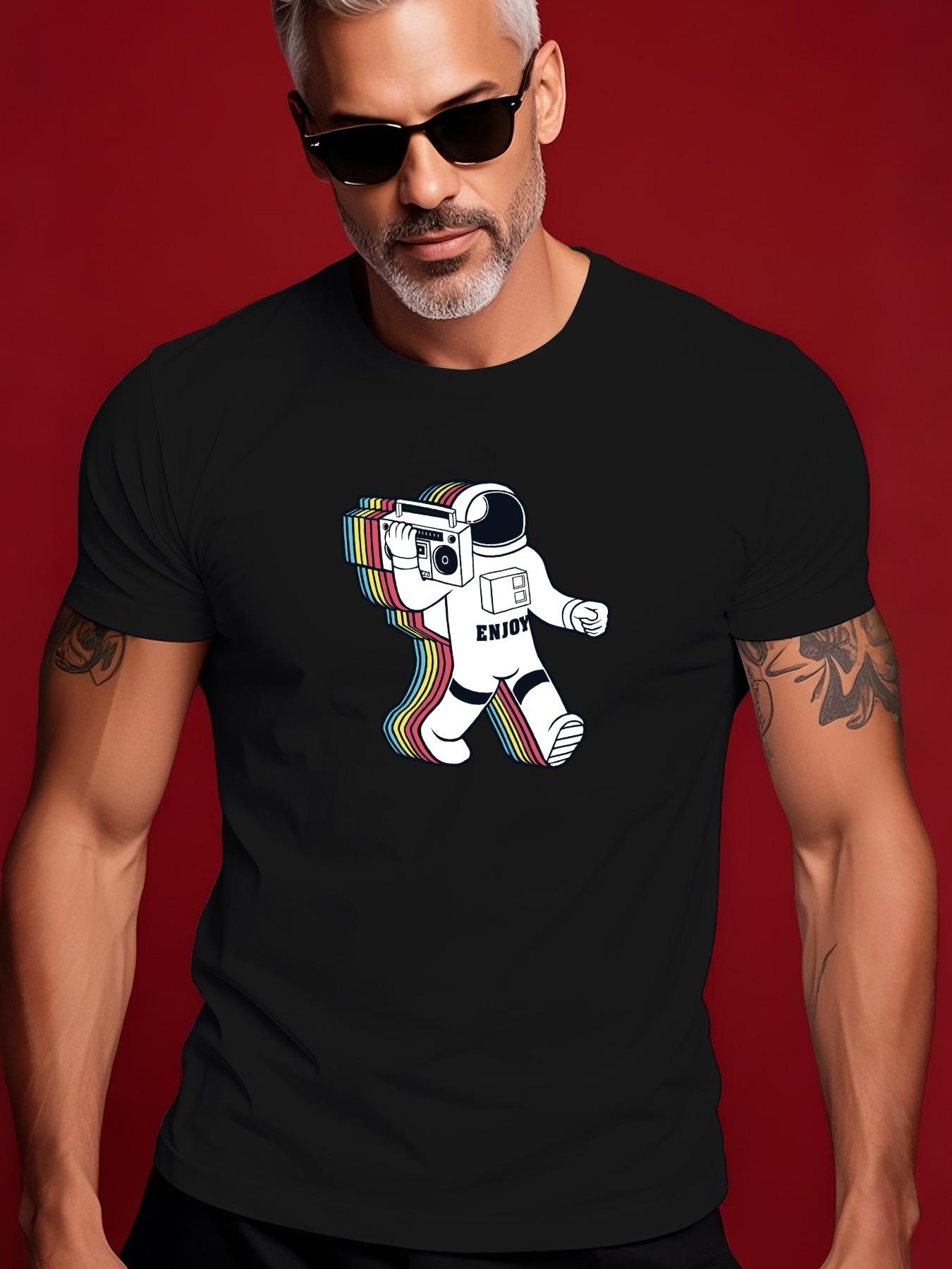 Crew Neck Short Sleeve Tshirt with Colorful Astronaut and... M