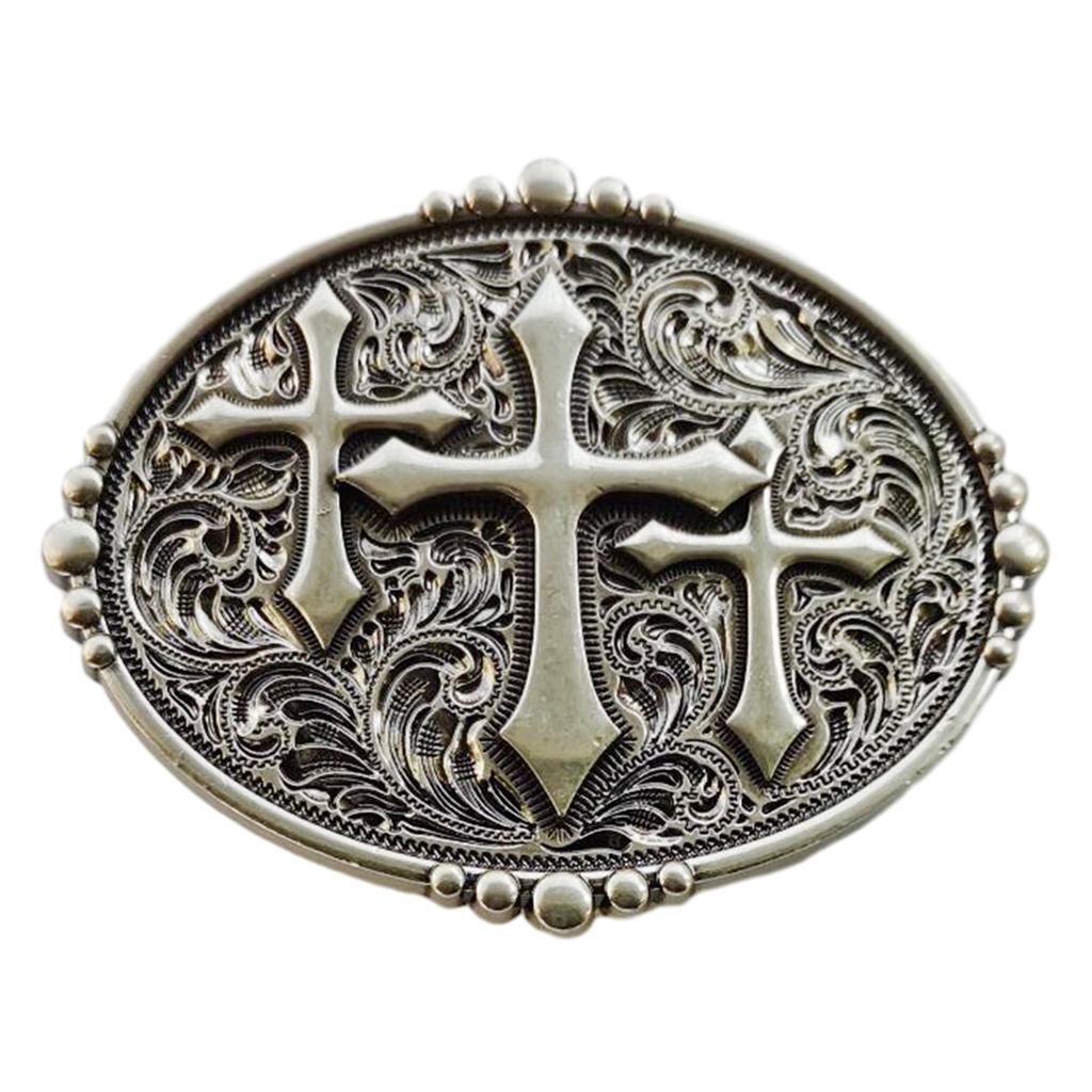 Vintage Carved Cross Pattern Belt Buckle Replacing Components Easy to Use Heavy Rock Style Belt Buckle for Adult