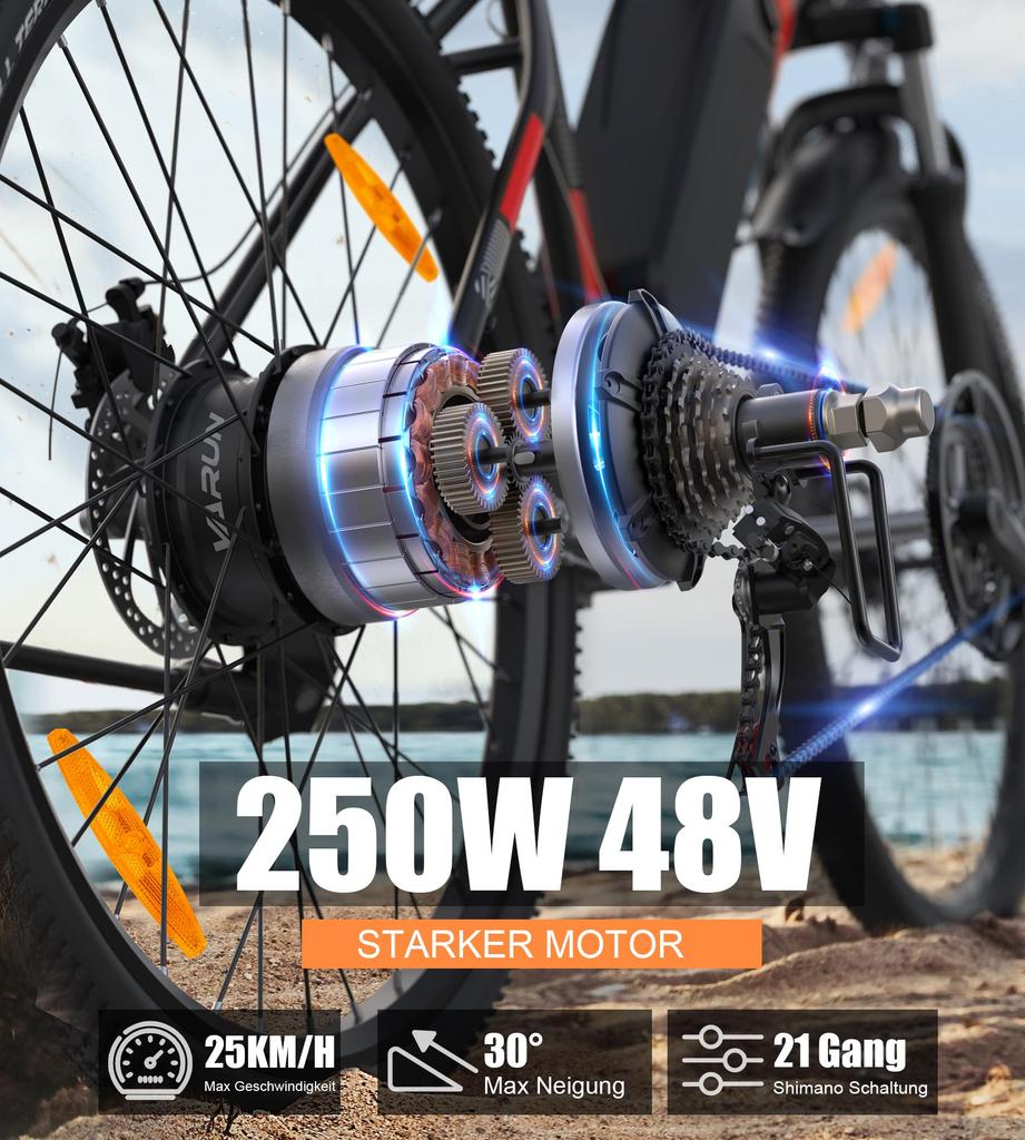 Electric Bike Adult VARUN 27.5" 500W Motor City Ebike 48V 13AH Max Range 70Km Load 150Kg 21 Speed M27