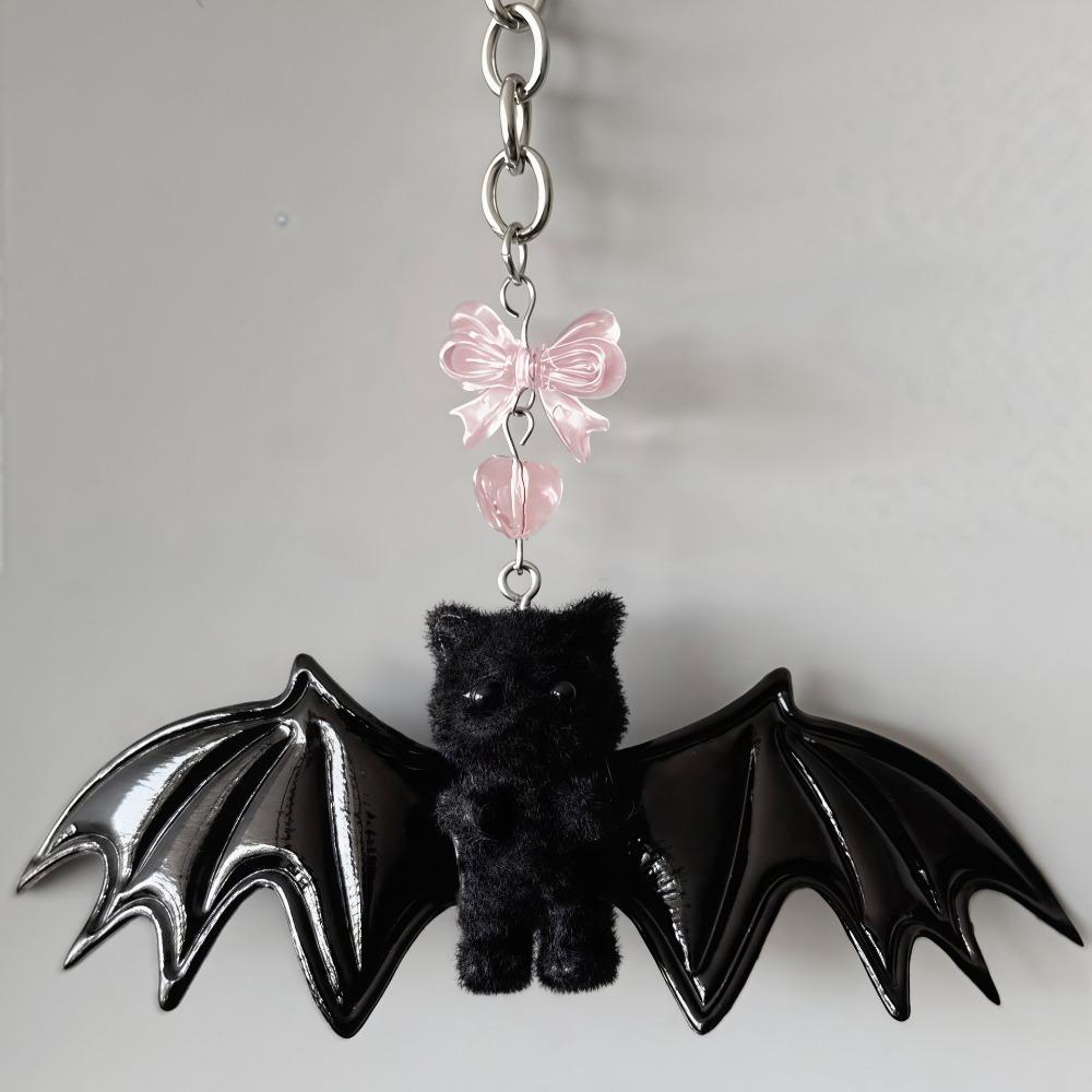 Soft Touch Bear with Wing Keychain Gothic Style Halloween Bat Bear Charm Backpack Decor