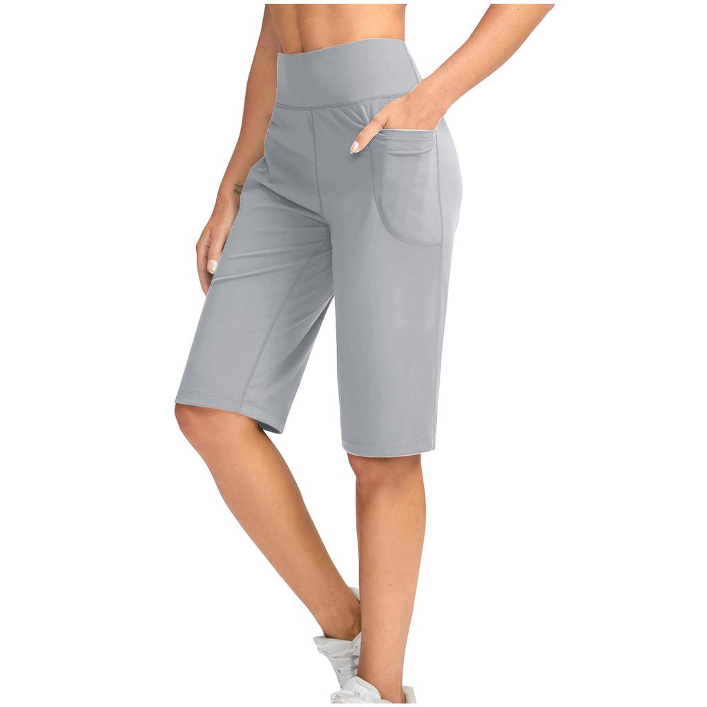 Damskie Elastyczne Z Wysokim Stanem Casualowy Aktywny Krój Szerokie Spodnie Capri Legginsy do Jogi Miękkie Gimnastyczne Długość do Kolana Z Kieszeniami