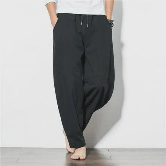 Men's Plus Size Linen Bloomers: Spring/Summer Chinese Style Loose Wide-Leg Carrot Pants
