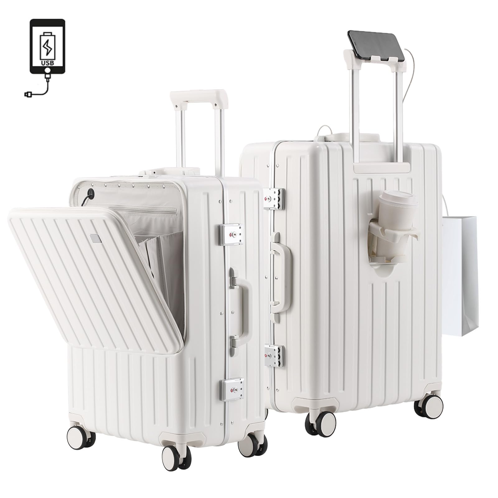 

передняя часть с USB-портом для хранения компьютера M, симпатичная переноска с чашкой, алюминиевая рама, передний держатель для мобильного телефона, зарядка, TSA, зарубежный бизнес 4 6 65, белый белый