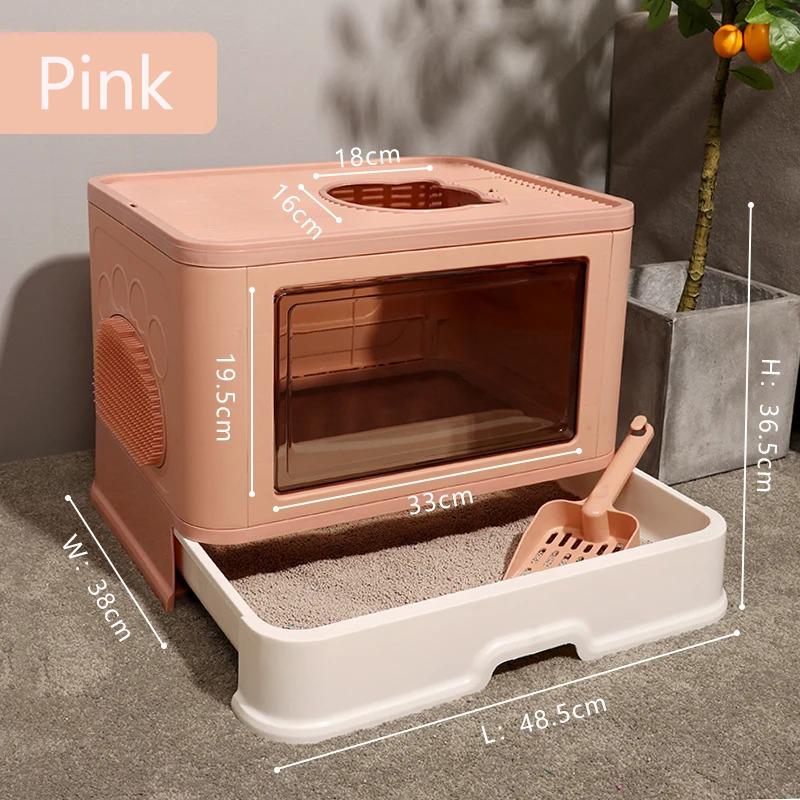 

Складной горшок для кошек, полностью закрытый кошачий туалет, лоток для кошек большого размера, защита от брызг, защита от запаха, кошачьи подстилки, принадлежности розовый