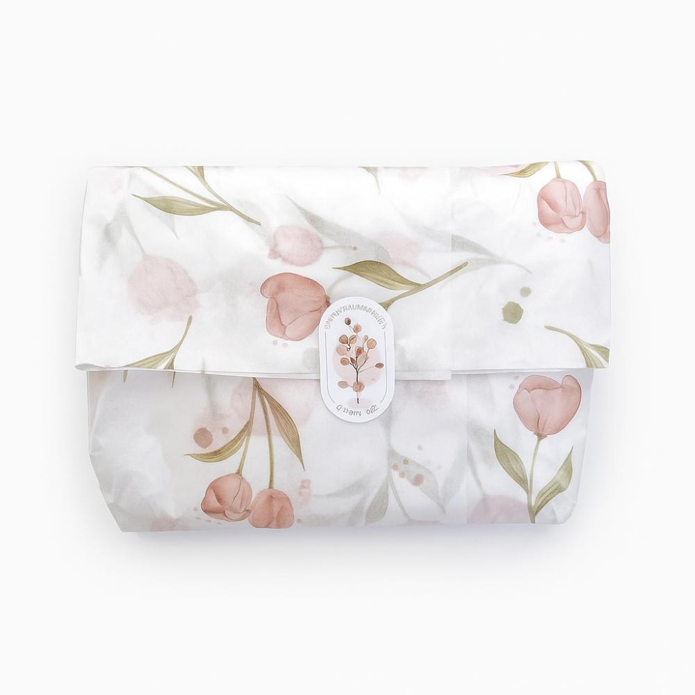 Floral Tulip Patterned Tissue Paper Double-Sided Gift Wrapping Wine Bottle Wrapping Paper with Green Leaves Gift Wrapping Paper